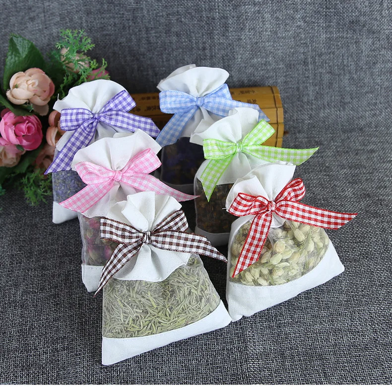 

500pcs Cotton and Yarn Lavender Sachet bag Dried Flower Bag with Plaid Ribbon Jewelry Gift Bag wen6072
