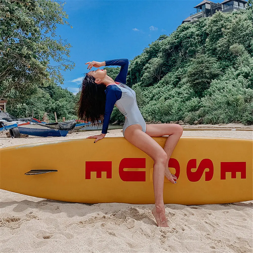 Женский Цельный купальник с длинным рукавом открытой спиной и молнией костюм для