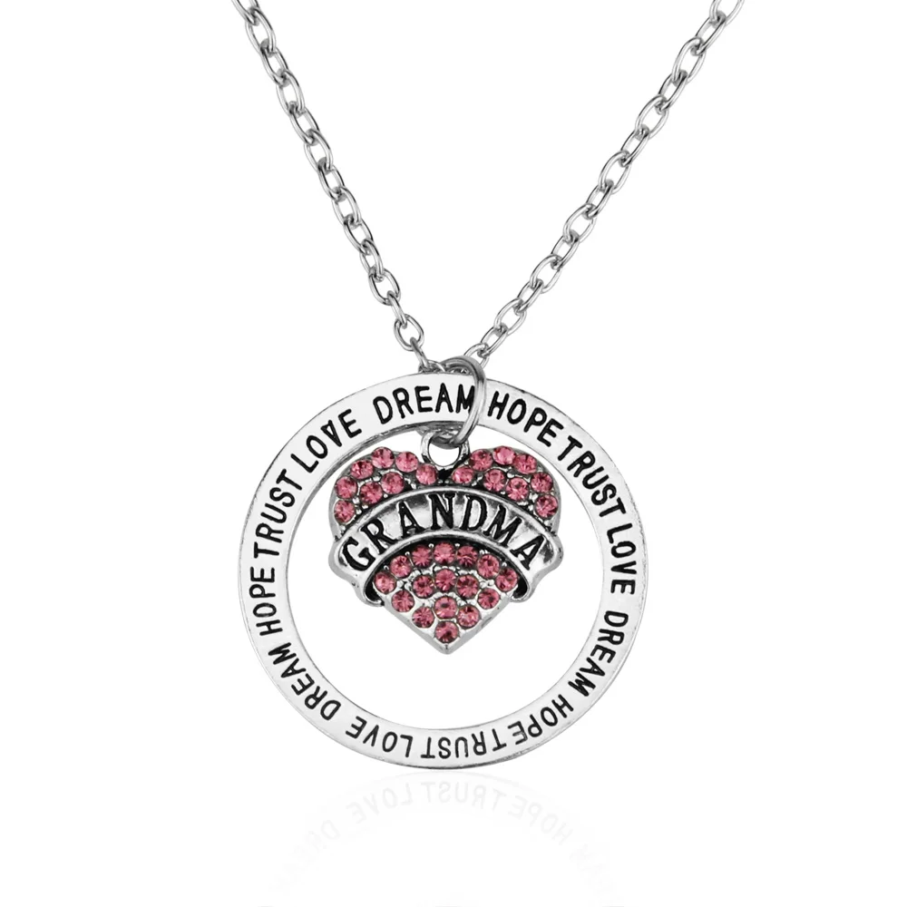 Бабушка Серебряный аннулус розовое сердце доверие любовь МЕЧТА НАДЕЖДА цепочки