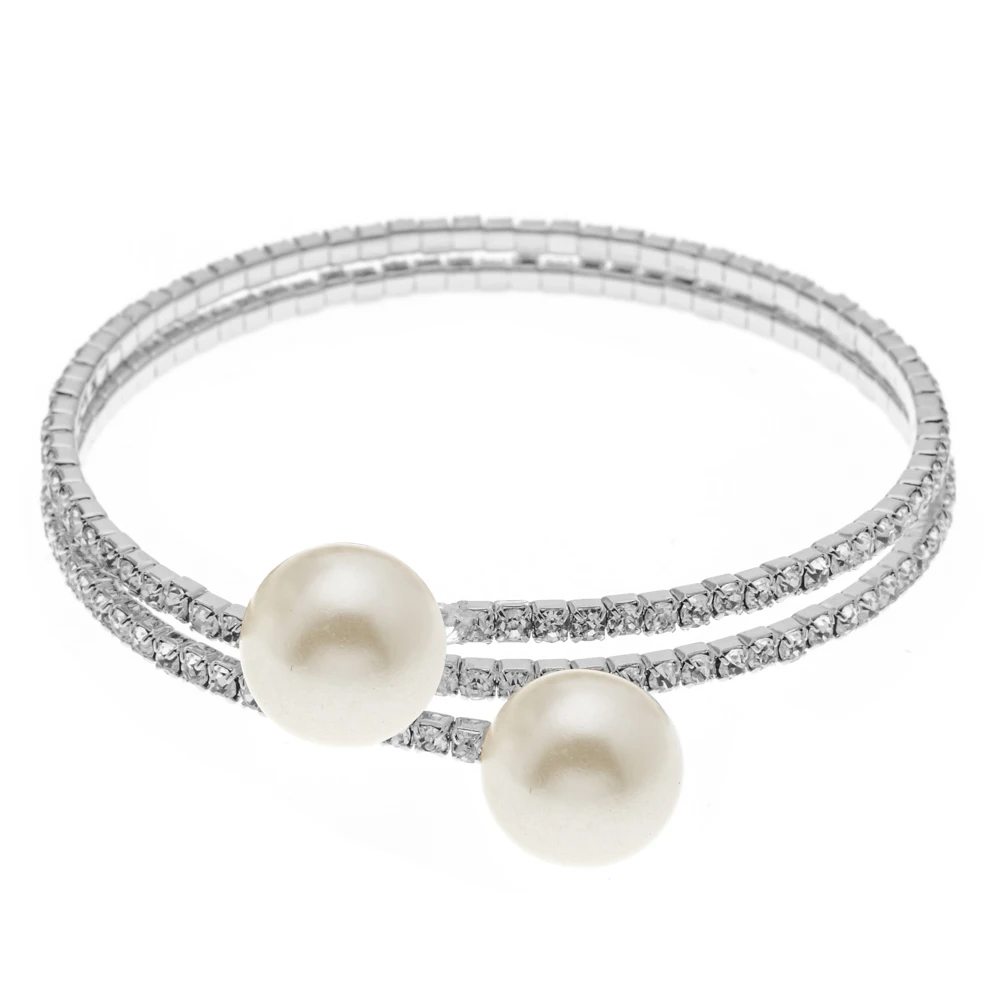 L&H Многослойный кристальный браслет с открытой рамой винтажного элегантного стиля с имитацией жемчуга на резинке для женщин 2018 Новое женское модное украшение.