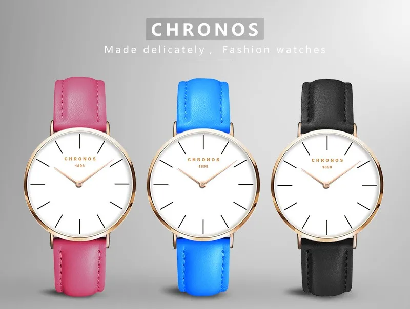 Часы CHRONOS мужские женские модные повседневные спортивные часы классические кожаные кварцевые наручные часы розовое золото