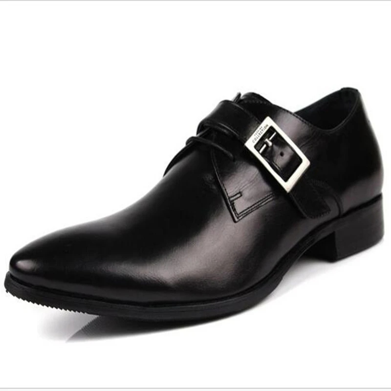 2017 Новый Стиль Натуральная Кожа Мужчины Платье Свадебные Туфли Черный