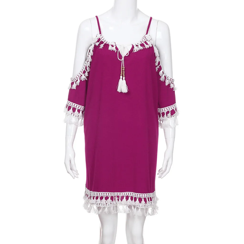Hot Sale Fashion Women Off Shoulder Dress Tassel Short Cocktail Party Beach Dresses Sundress sexy vestidos playa robe de