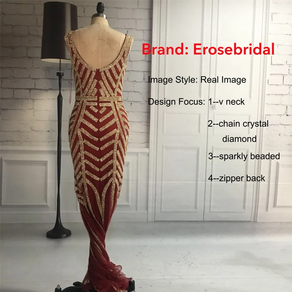 Женское длинное платье Русалка Erosebridal бордовое вечернее размера плюс с золотыми