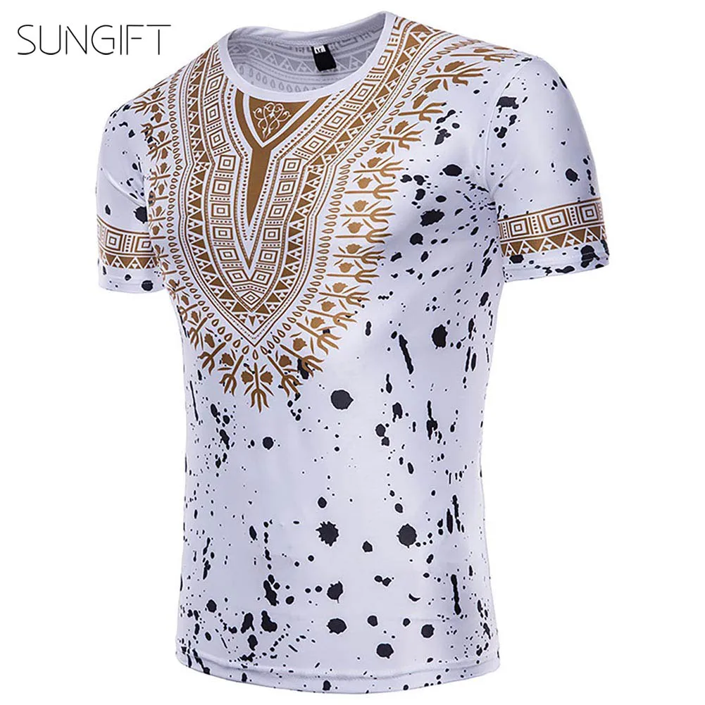 SUNGIFT Африканский Мужской Топ традиционная одежда с коротким рукавом дашик шаблон