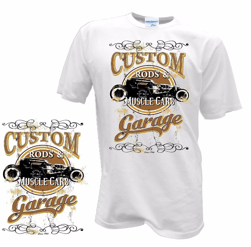 

Newest 2019 Fashion Printed T Shirt Short Sleeve Men Kustom Custom Car Vintage Garage Retro Rat Rod V8 USA hip hop T-shirt
