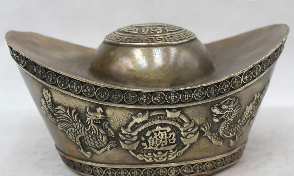 5 &quotКитайский фэн шуй Бронзовый Рисунок денег дракон феникс статуя Юань