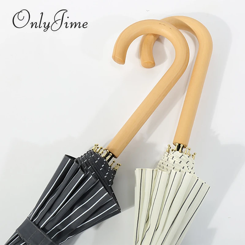 Фото Только Jime длинный зонтик с деревянной ручкой от солнца и дождя двойного Только Jime длинный зонтик с деревянной ручкой от солнца и дождя двойного