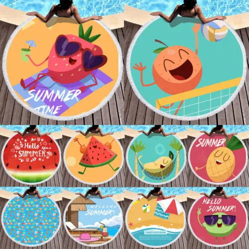 Красивое большое круглое полотенце для пляжа и душа с фруктами гобеленовое