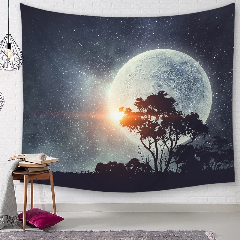 Гобелен с изображением Луны и пейзажа мандала настенный гобелен украшение на