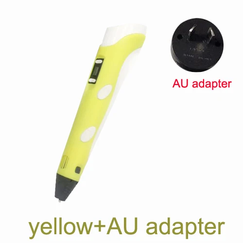 Yellow-AU adapter 3D Ручка для рисования, регулируемая печать, детские развивающие игрушки, сделай сам, светодиодный ABS экран, креативный подарок, живопись, дизайн, 0,7 мм диаметр наконечника - Цвет: Yellow-AU adapter