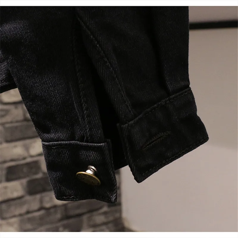 

New 2019 autumn winter big pockets cotton denim jacket students stand collar single breasted short coat outerwear
