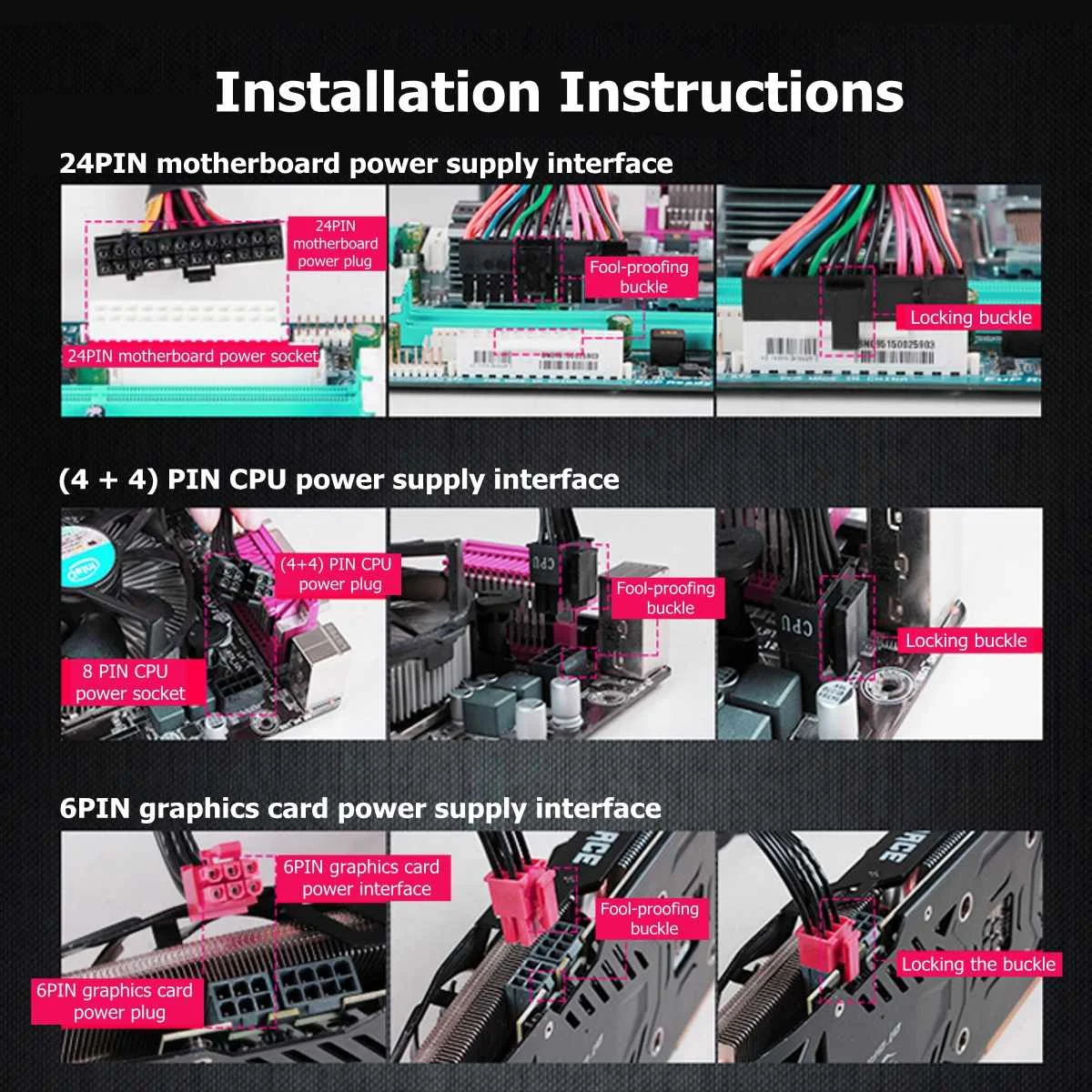 1200 Вт ПК Питание для компьютера модуль PC PSU 24Pin SATA 6Pin 4Pin тихий светодиодный вентилятор 80 Plus