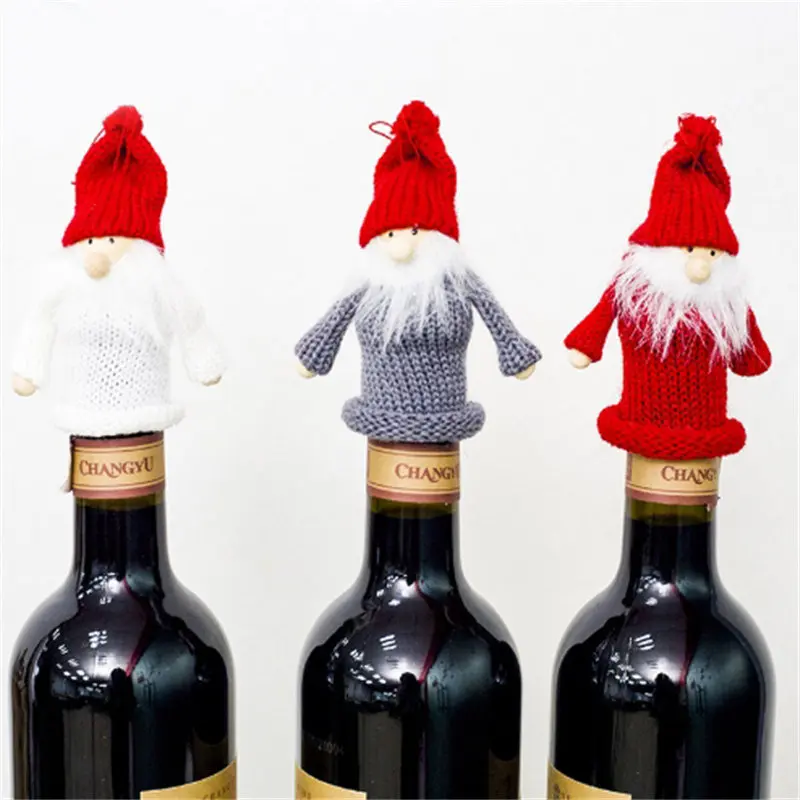 Creative New Christmas Wool Doll Red Wine Set Party Family Bar Bottle Mouth Decoration | Дом и сад