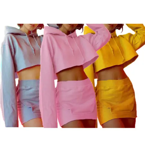 Женский спортивный костюм из 2 предметов укороченный топ с капюшоном и юбка|casual