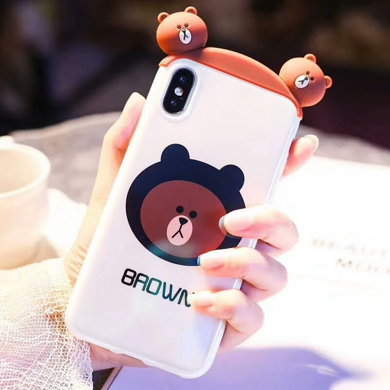Blu-ray Brown Bear Cony Rabbit Case for iPhone X XS Max XR Removable Double-Headed Doll Soft Cover For 8 7 6s 6 Plus |