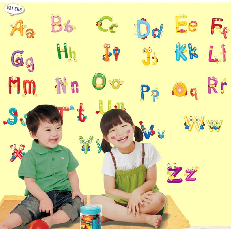 Красочные 26 английские буквы стены Стикеры алфавит для детской девочка детские