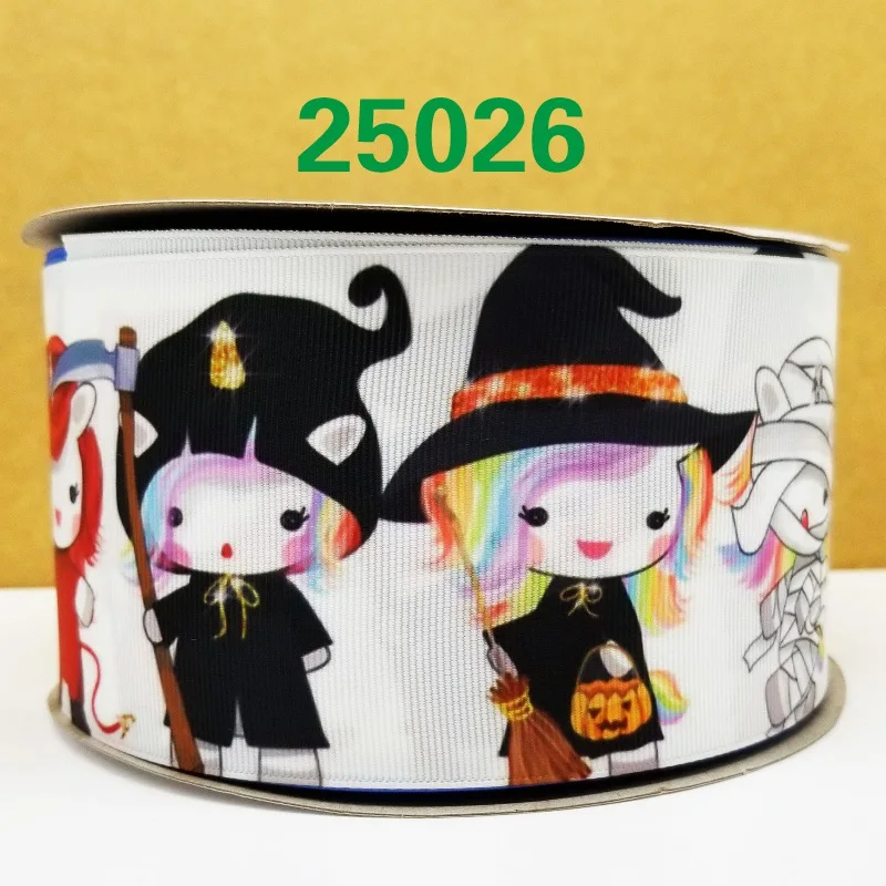 Бесплатная доставка 50 ярдов мультфильм Хэллоуин печатных grosgrain ленты 25033 | Дом и
