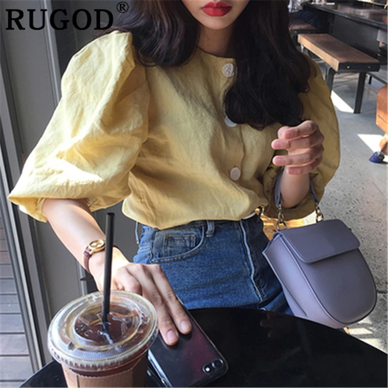 RUGOD винтажная однотонная женская блузка модная однобортная офисная Дамская