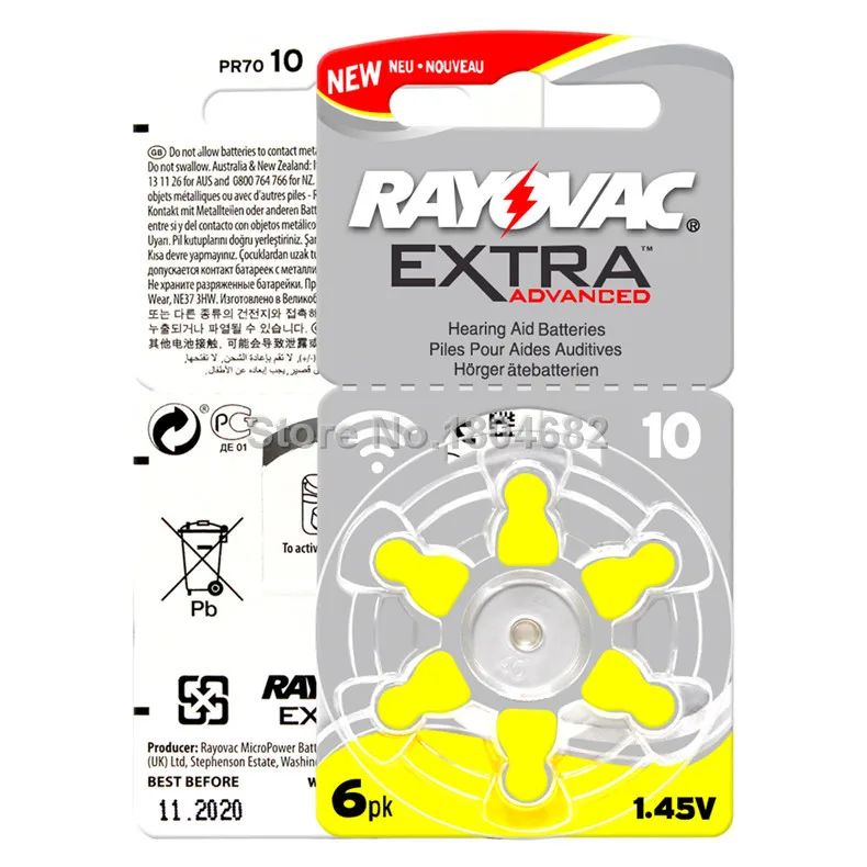 30 шт. RAYOVAC EXTRA Zinc Air Performance слуховой аппарат батареи A10 10A 10 PR70 батарея A10|hearing aid