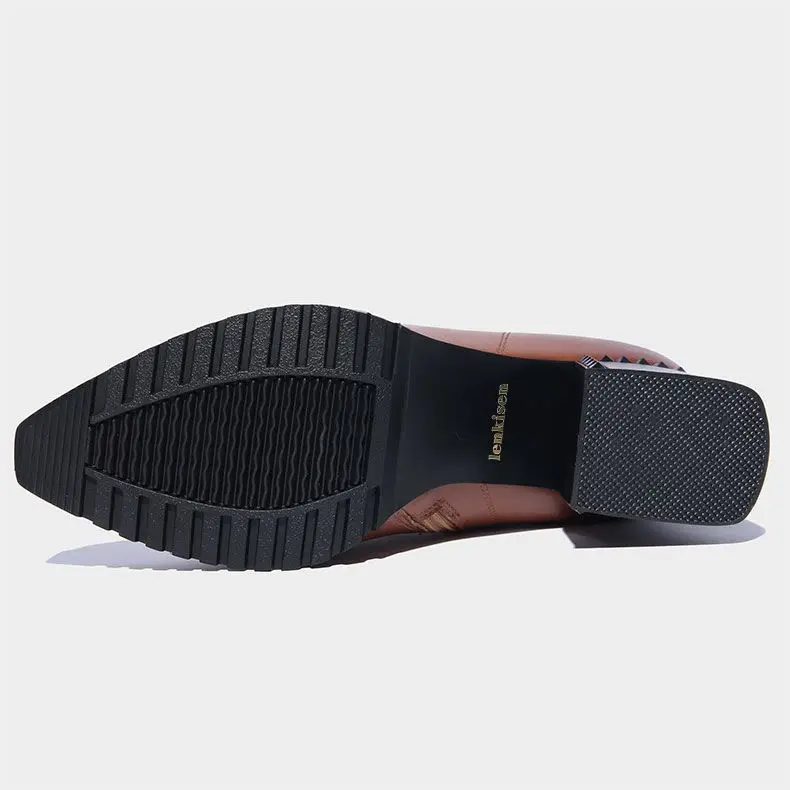 

Lenkisen hot sale rivets plus size vintage style square toe genuine leather thick high square heels young woman ankle boots L38