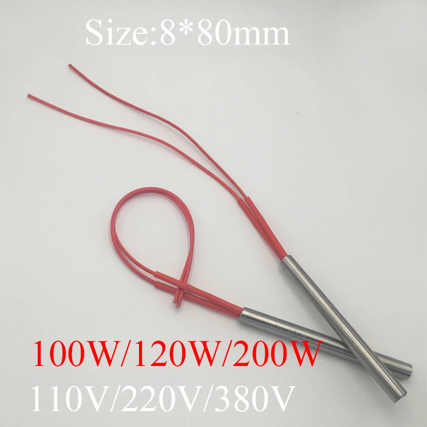 8x80 8*80mm 100W 120W 200W AC 110V 220V 380V Stainless Steel Cylinder Tube Mold Heating Element Single End Cartridge Heater