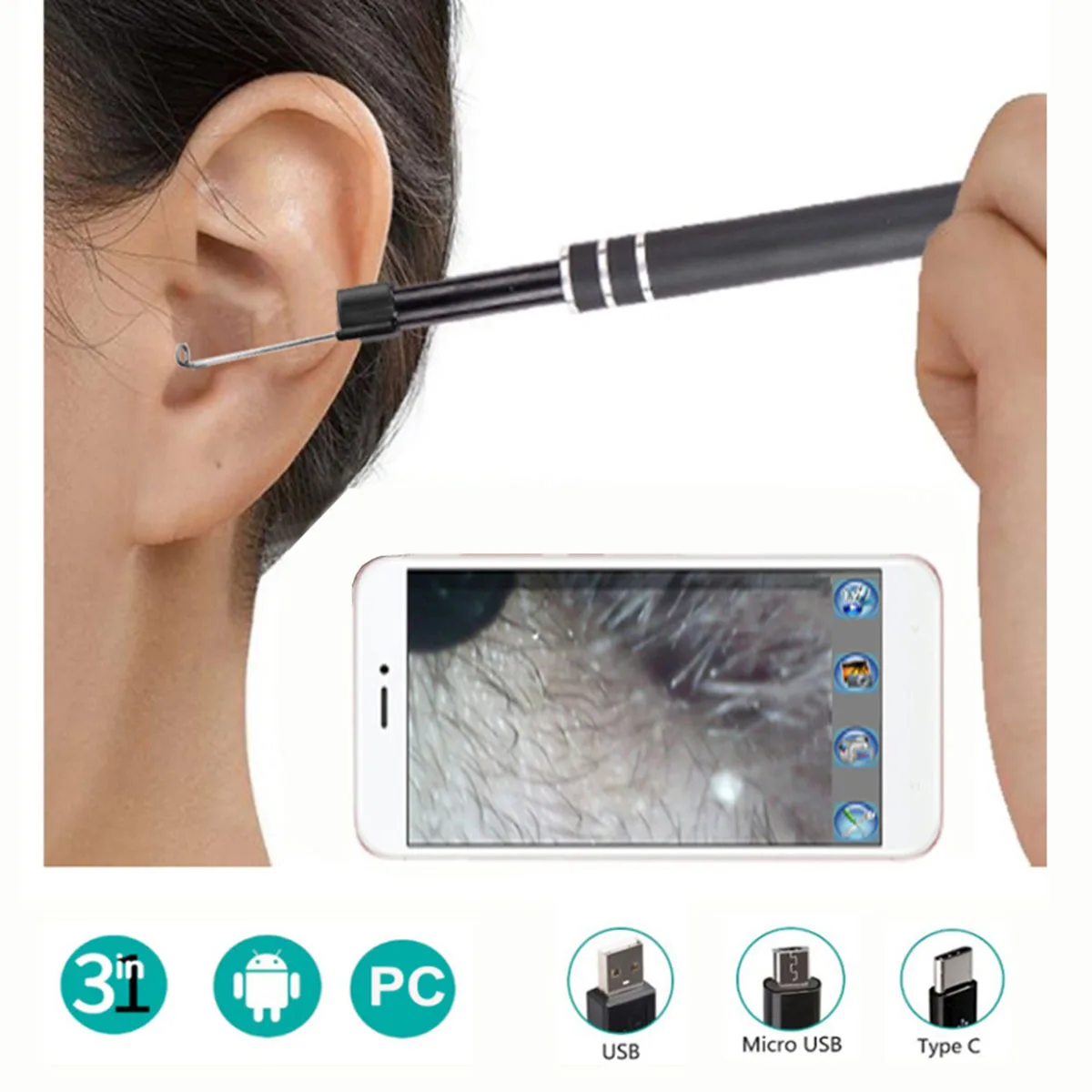 

SOONHUA Waterproof Scope Endoscope 0.3MP Visual Ear Pick Endoscopes Wax Remover Cleaner for Android Smartphone Tablet Windows PC