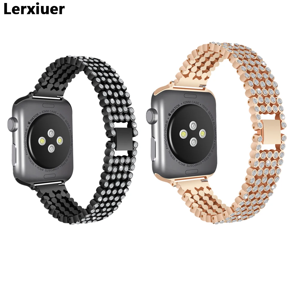 Ремешок Lerxiuer для часов Apple Watch стильный браслет с кристаллами iWatch 44 мм 42 4 3 2 1 40 38