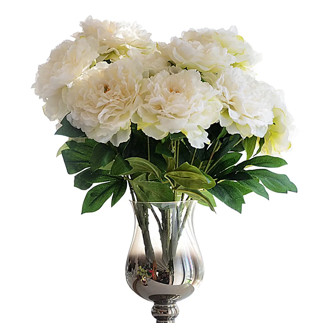 Natural Lifelike 5 Heads Artificial Flower Hydrangea Peony Bridal Bouquet Silk For DIY Home Party Decor with Green leaf | Дом и сад
