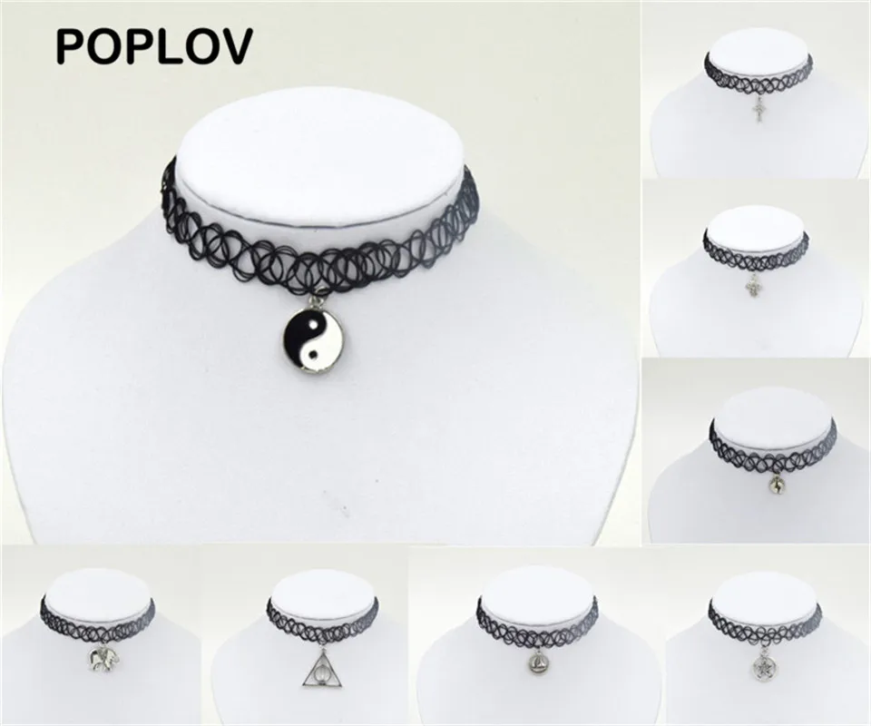 Женский черный бархат Винтаж Серебрянное колье чокер Цвет с амулетом Jewelry панк