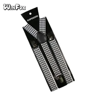 winfox 2 5cm wide vintage male suspenders men white black houndstooth women braces suspensorio
