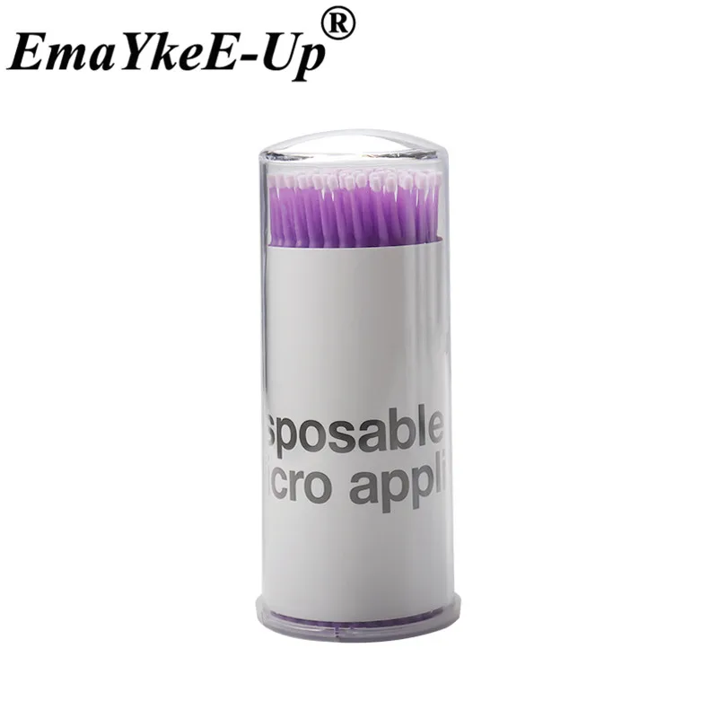 Dark purple-100pcs-T 100 шт., прочные Микро-аппликаторы, одноразовые кисти, индивидуальные инструменты для удаления ресниц, тампоны, мини-кисти для макияжа, инструмент для наращивания ресниц - Цвет: Dark purple-100pcs-T