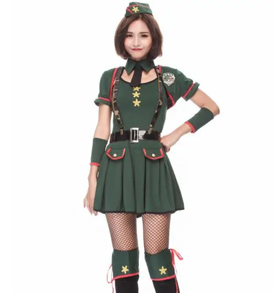 Зеленый Женский костюм офицера на Хэллоуин косплей для женщин наряд сексуальный