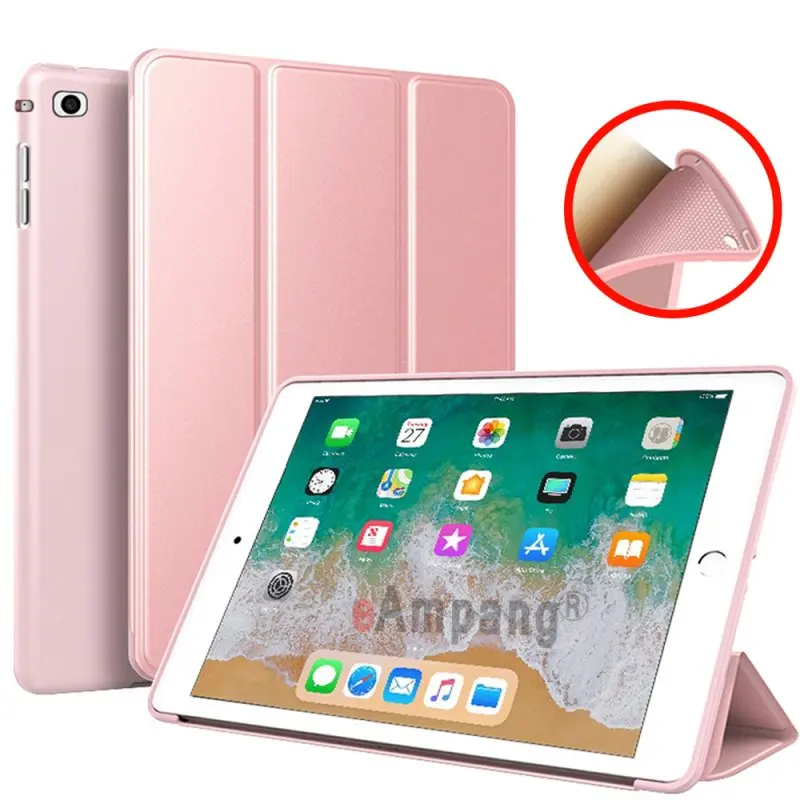 Rrose gold Мягкий силиконовый чехол на заднюю панель для Apple iPad 9,7 Air 1 2 5 6 5th 6th Generation Smart Sleep Awake кожаный чехол Funda Coque - Цвет: Rrose gold