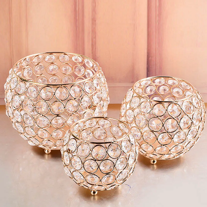 

3 Size European Style Gold Crystal Glass Candle Holders Lantern for Wedding Centerpieces Home Decoration