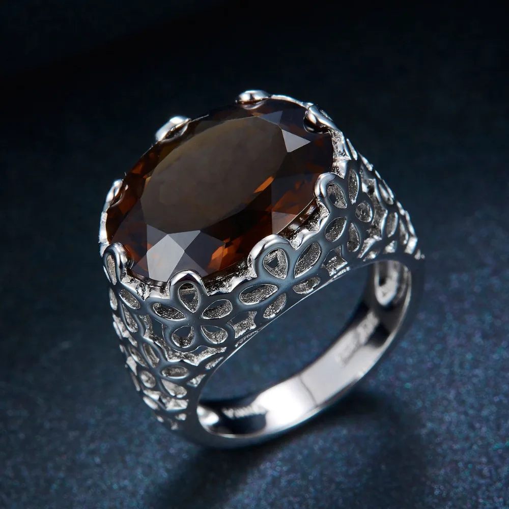Hutang 8.5ct природный дымчатый кварц кольца филигрань коктейль обручальное кольцо Прочное Стерлинговое Серебро 925 пробы драгоценных камней мелкозернистый камень изделия