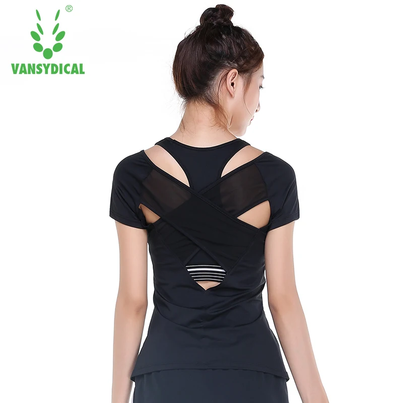 Vansydical женские сексуальные полой спины спортивные футболки с коротким рукавом
