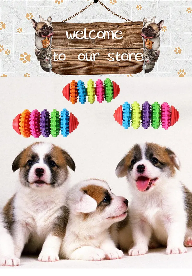 Pet Chew Toys Dog Bones Toy Clean Teeth Colorful Rubber Pet Puppy Dental Teething Healthy Teeth Gums Play Training Fetch Fun Toy