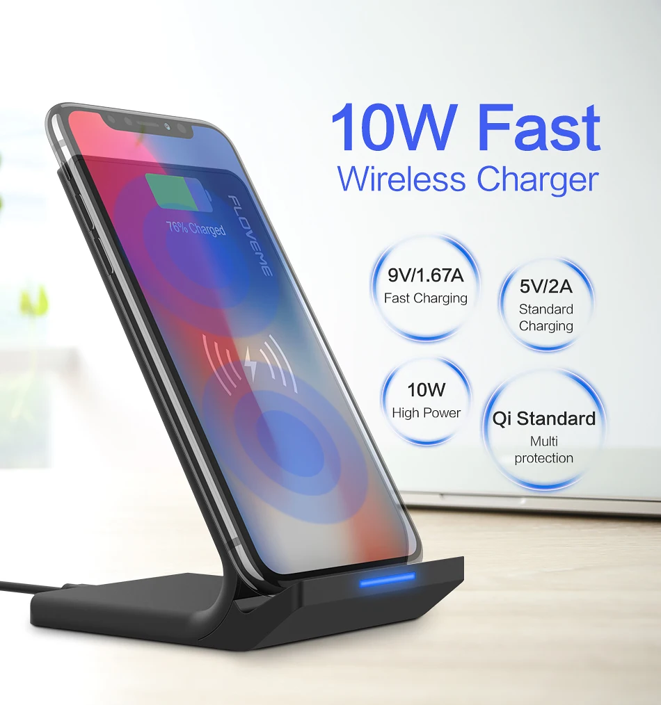 Qi Беспроводной Зарядное устройство для iPhone X 8 9 XS Plus плюс FLOVEME 10 Вт быстро Беспроводной зарядки док-станция для samsung Примечание 8 9 S9 S8 плюс S7 S6 беспроводная зарядка беспроводное зарядное устройство