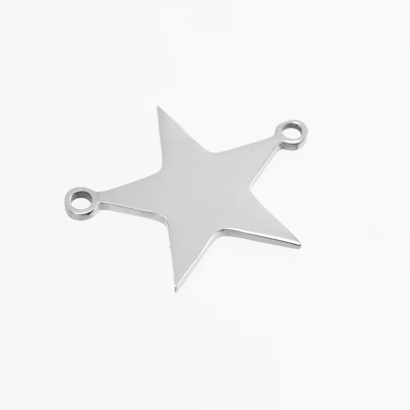 

100% Stainless Steel Blank Pentagram Ear Tags Charm 2 Hole Connector Pendant High Polished Wholesale 10pcs