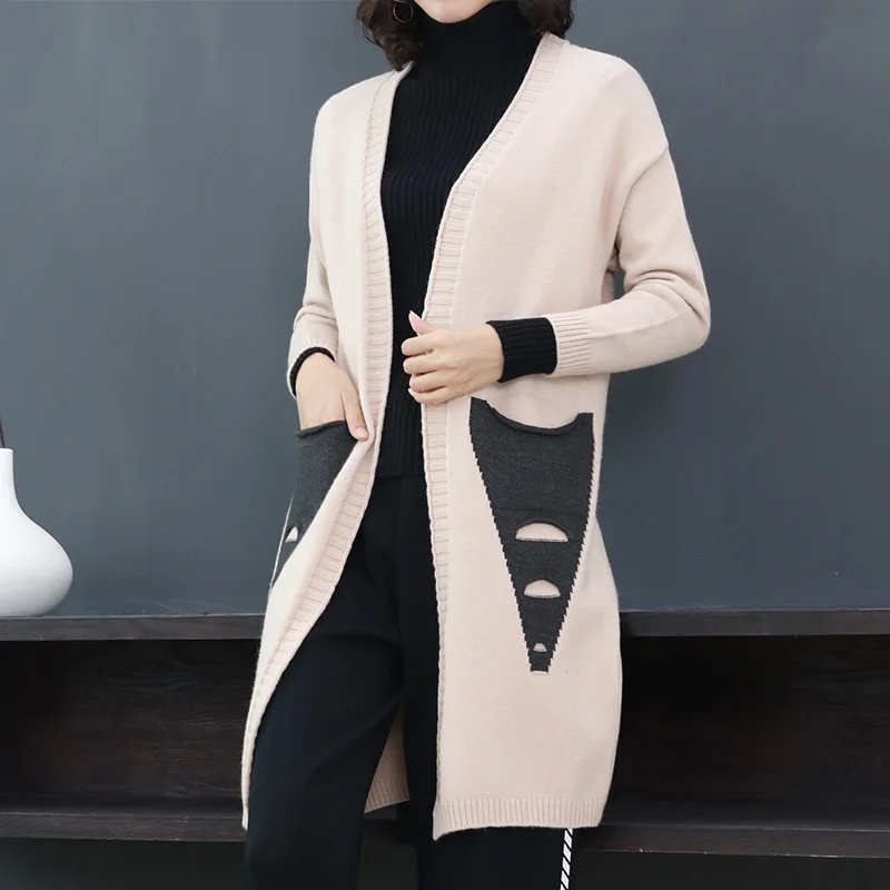 2018 winter women's large size long-sleeved loose cardigan sweater female fashion plus long knitted coat 3XL |