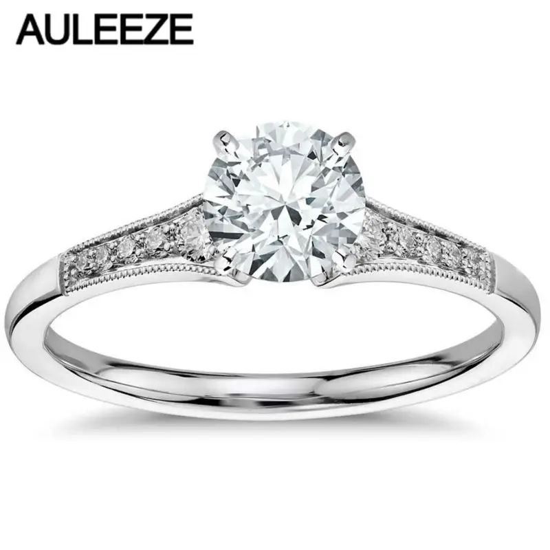 

Graduated Milgrain Style Lab Grown Diamond Engagement Ring Gorgeous Solid 14k White Gold 1CT Moissanites Wedding Ring For Women