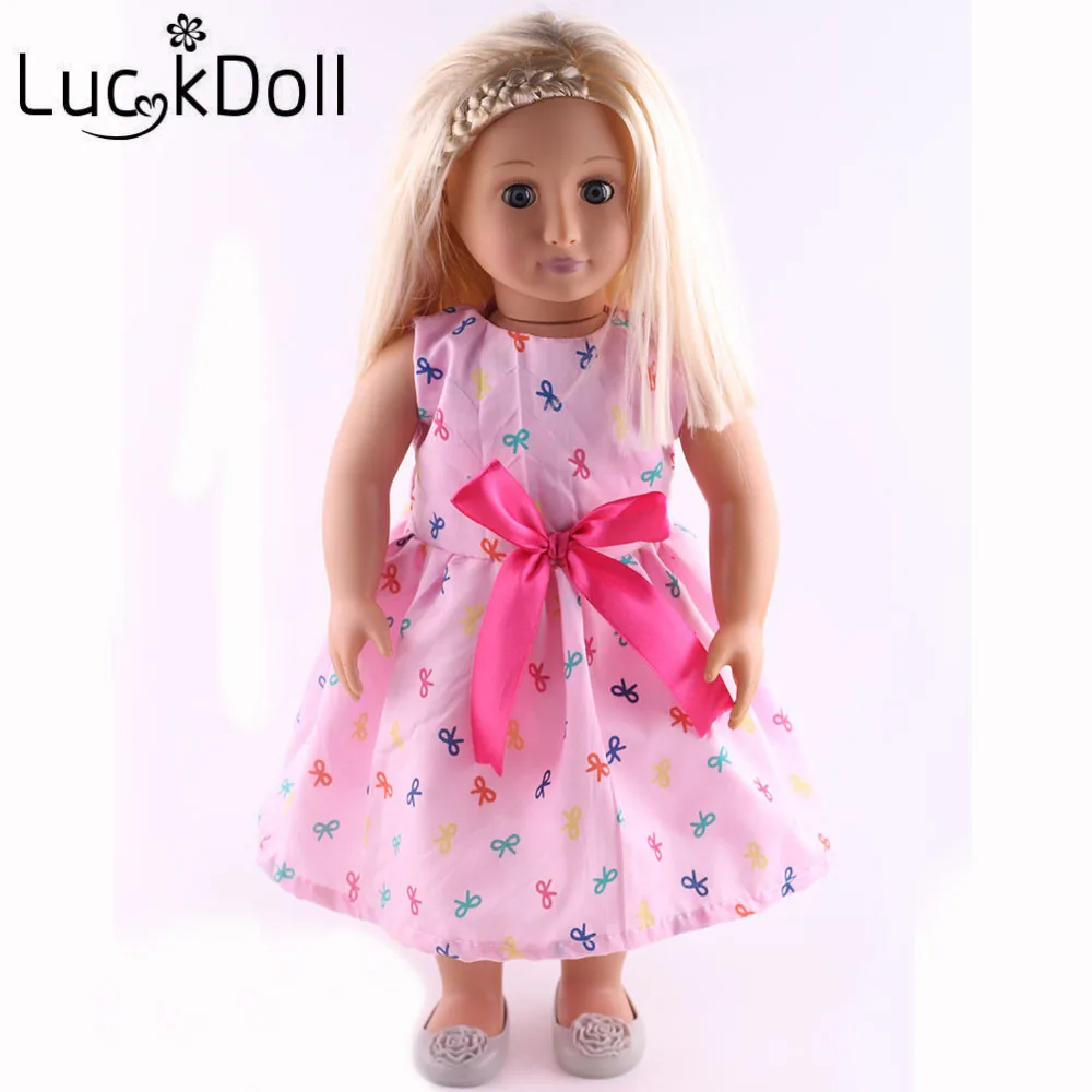 LUCKDOLL Printing Dress with Pink Bow for 43 cm Doll or 18&quot American Clothes Dolls | Игрушки и хобби