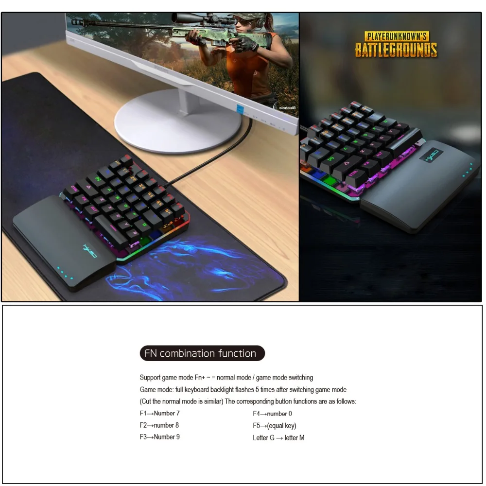 HXSJ клавиатура с одной рукой левая 35 клавишная RGB многократная подсветка режим