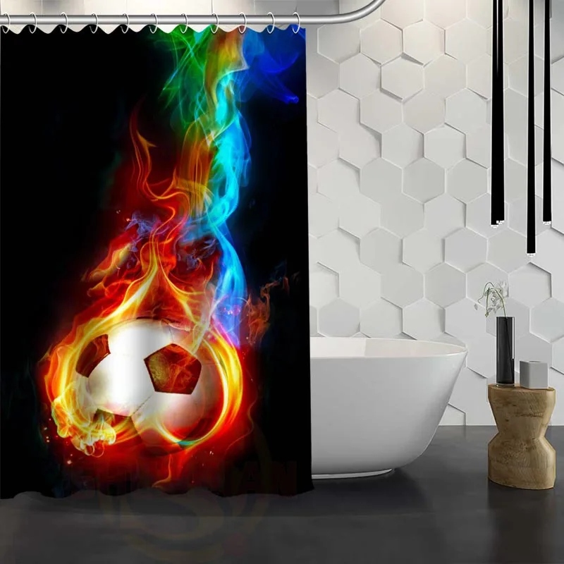 

Custom Soccer Ball Shower Curtain With Hooks High Defintion Printing Fabric Shower Curtain for Bathroom