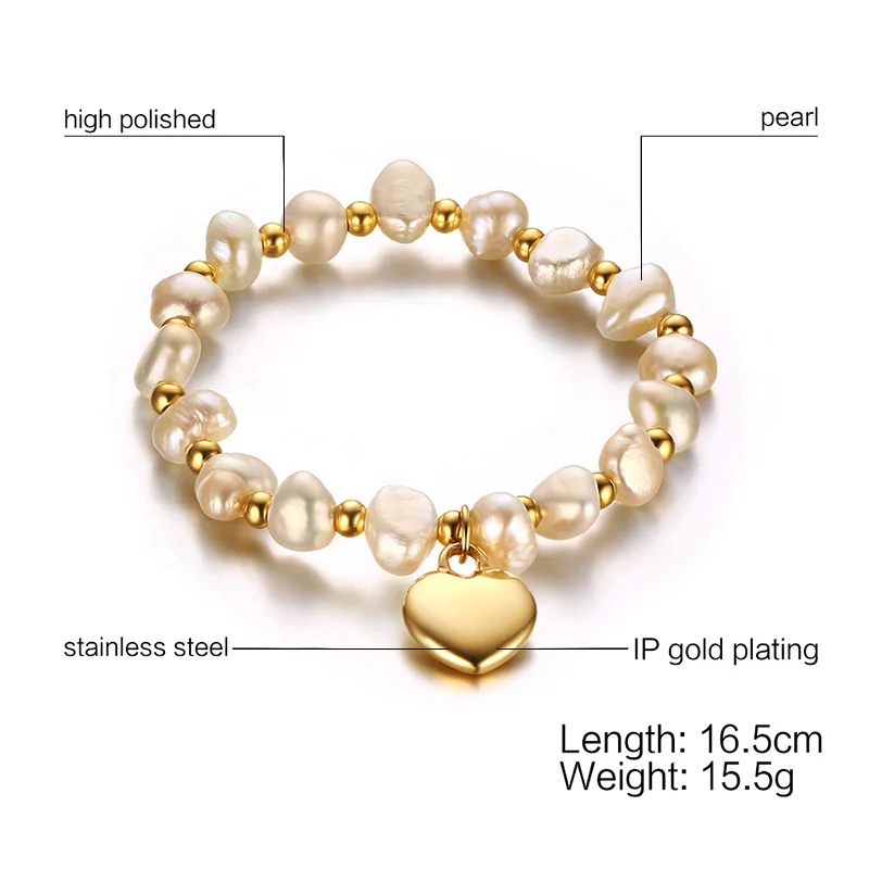 Женский браслет с подвеской в виде сердца и пресноводным жемчугом|bracelets for|freshwater