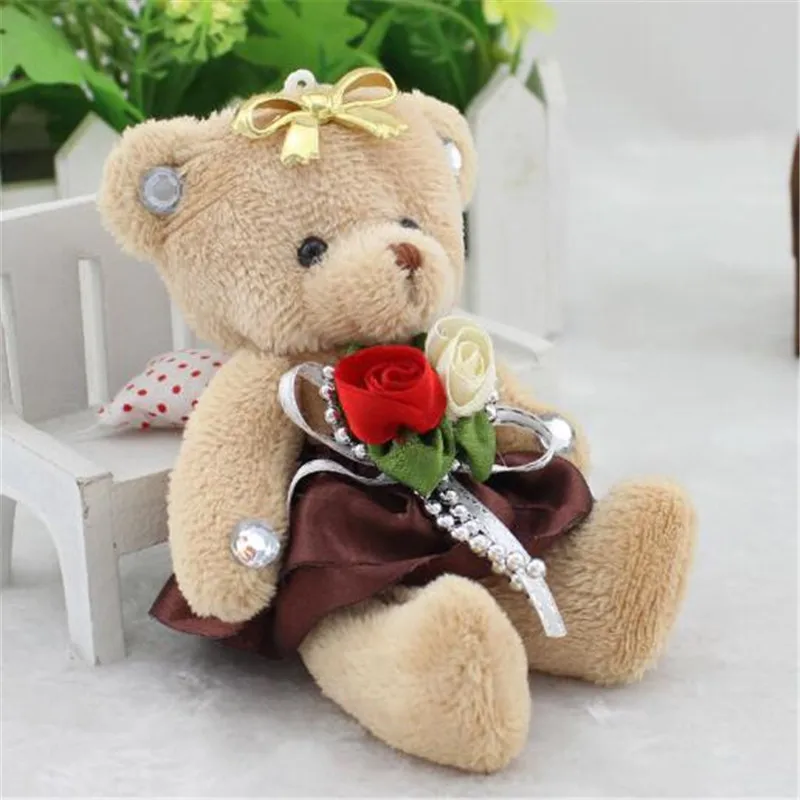 Кофе 1 шт., мультяшный плюшевый букет, игрушечный медведь, кукла, мини Мягкий шарнир, медведи, игрушка,, Маленькая подвеска, подарок на день рождения, День Святого Валентина, унисекс, 12 см - Цвет: Кофе