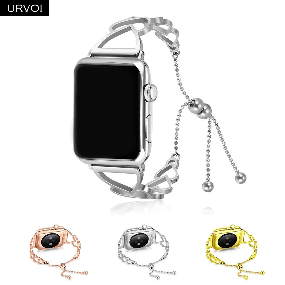 URVOI Love heart braceket для Apple Watch манжета девушек модная цепочка браслет из нержавеющей