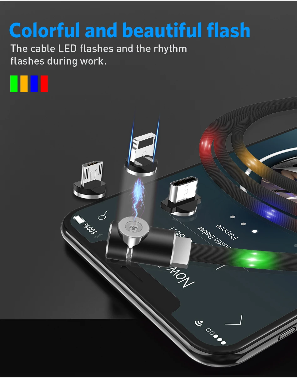 USLION светодиодный светящийся Магнитный кабель для быстрой зарядки Micro usb type C для iPhone XS X 8 samsung S10 Магнитный телефонный кабель