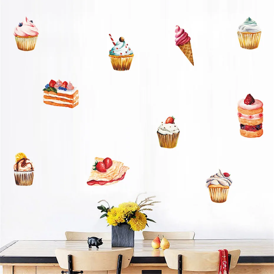 Delicious Dessert Cupcake Wall Art Decals For Christmas Resturant Dining Room Vinyl Sticker Removable Wallpaper Home Decor | Дом и сад